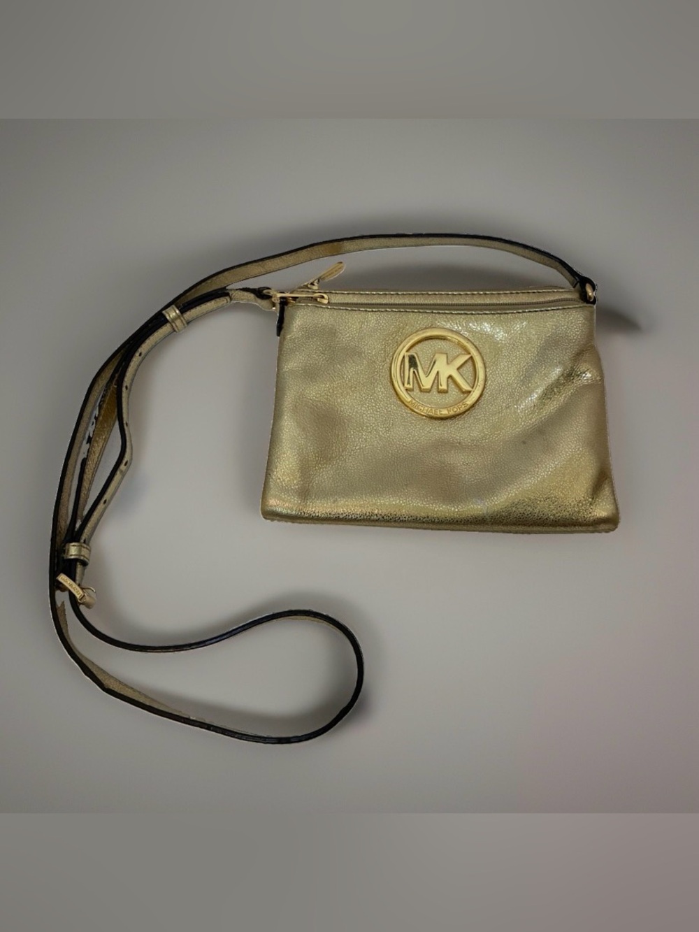 Michael Kors Metallic Gold Crossbody Wristlet with MK Logo